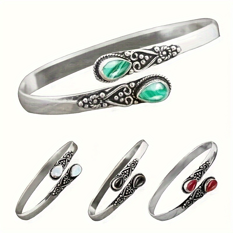 Boho Adjustable Cuff Bracelet with Synthetic Gem Inlay